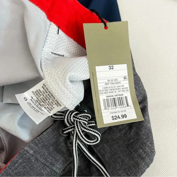 Board Shorts Swim Size 32 Navy Gray Teal Hawaiian Floral 10" Inseam - Picture 8 of 8